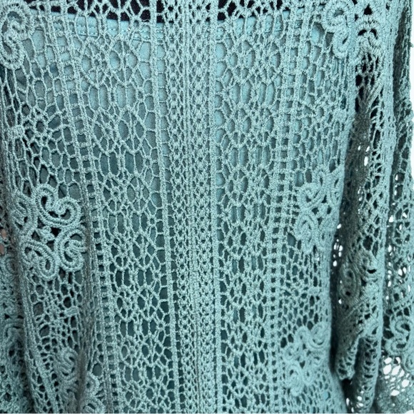5/$25 Democracy Small Green 3/4 Wide Sleeve Tie Front Blouse Embroidered Lace - Picture 11 of 12